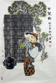 郭连成 国画人物画 小尺寸四尺三开《古琴图》