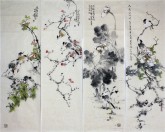 李大庆（中国美协会员）国画花鸟精品四条屏（中）1